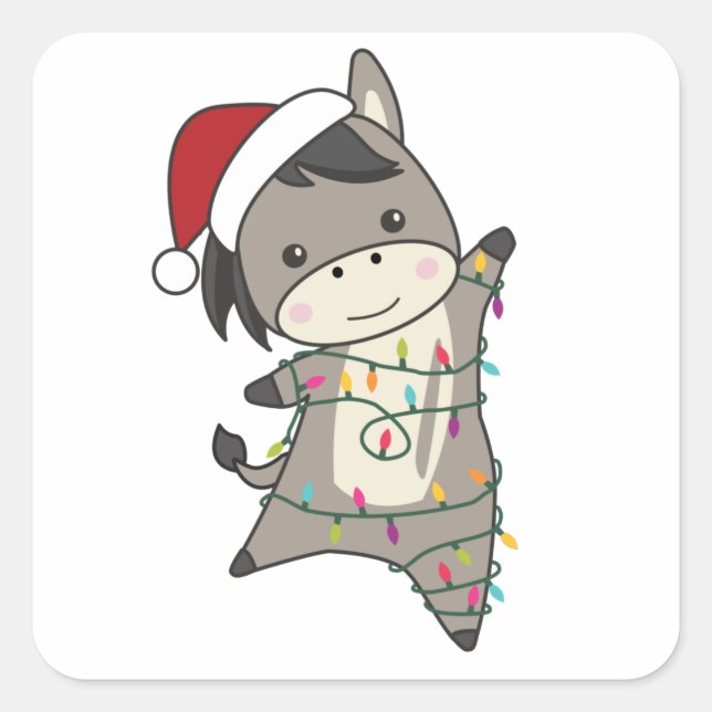Donkey Christmas Donkeys Winter Animals Square Sticker (Front)