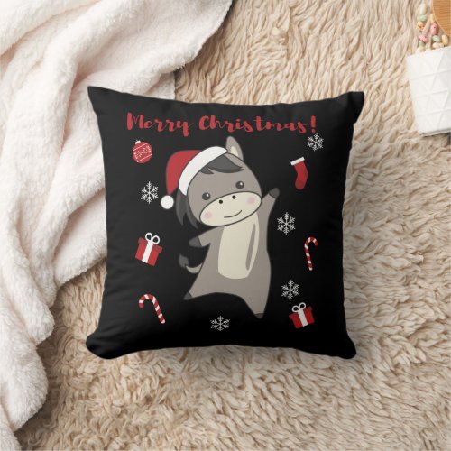 Donkey Christmas Donkeys Winter Animals Throw Pillow