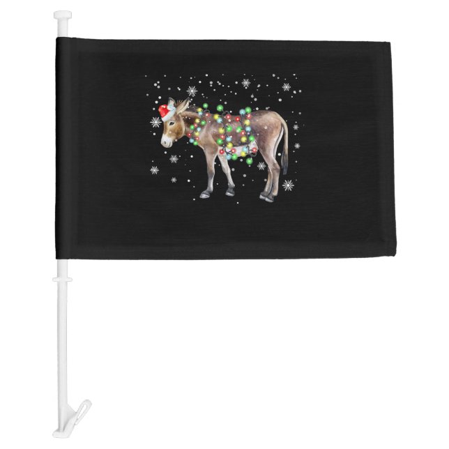 Donkey Christmas Lights Color  | Santa Donkey Gift Car Flag (Front)