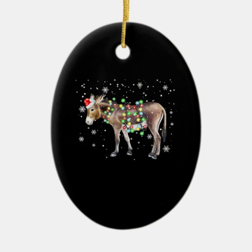 Donkey Christmas Lights Color   Santa Donkey Gift Ceramic Ornament