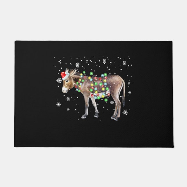 Donkey Christmas Lights Color  | Santa Donkey Gift Doormat (Front)