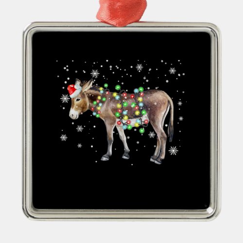 Donkey Christmas Lights Color   Santa Donkey Gift Metal Ornament