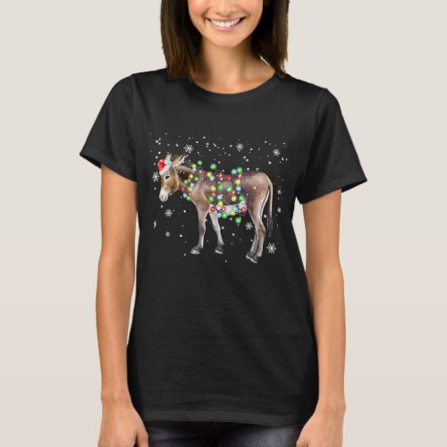 Donkey Christmas Lights Color   Santa Donkey Gift T_Shirt