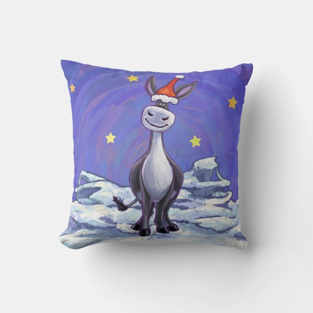 Donkey Christmas Throw Pillow (Front)