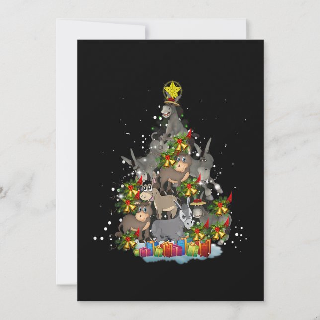 Donkey Christmas Tree Funny Donkey Lover Gifts Xma Holiday Card (Front)