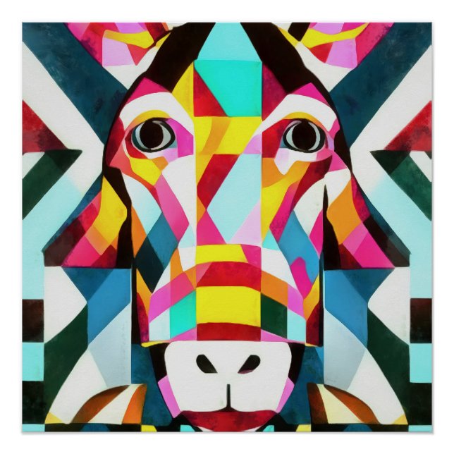 Donkey Colorful Fun Geometric Abstract Art Poster (Front)
