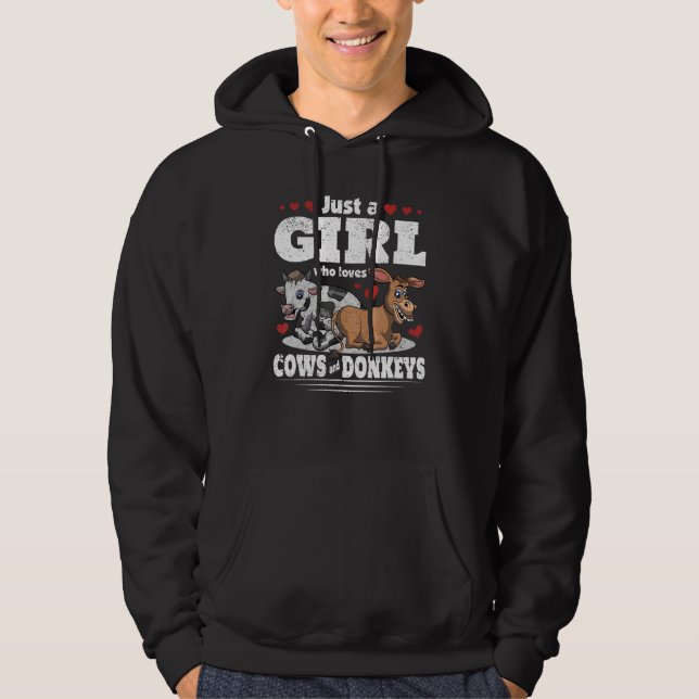 Donkey Cow Farmer Farm Animal  Girls Women Farmer  Hoodie (Front)