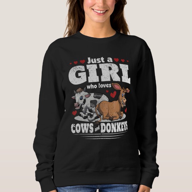 Donkey Cow Farmer Farm Animal  Girls Women Farmer  Sweatshirt (Front)