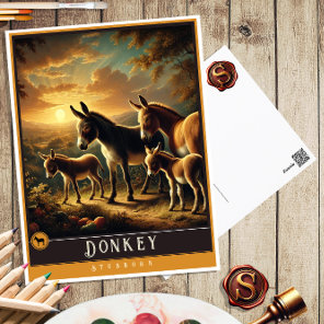 Donkey | Cute Family Vintage Animal Postcard