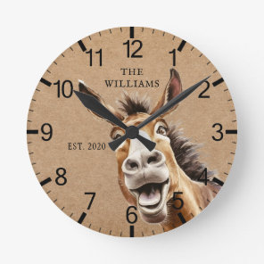 Donkey Cute Personalized Round Clock