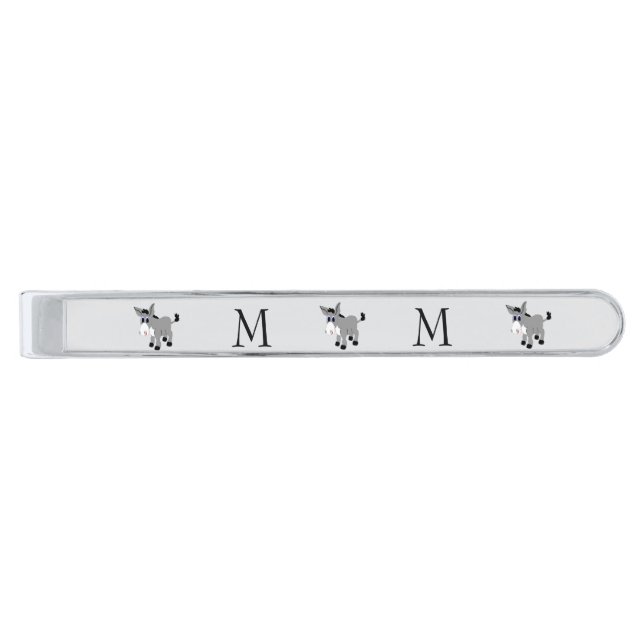 Donkey Design Monogrammed Silver Finish Tie Bar (Front)