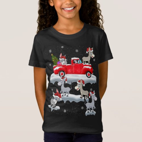 Donkey Driving Christmas Tree Red Truck Donkey Chr T_Shirt