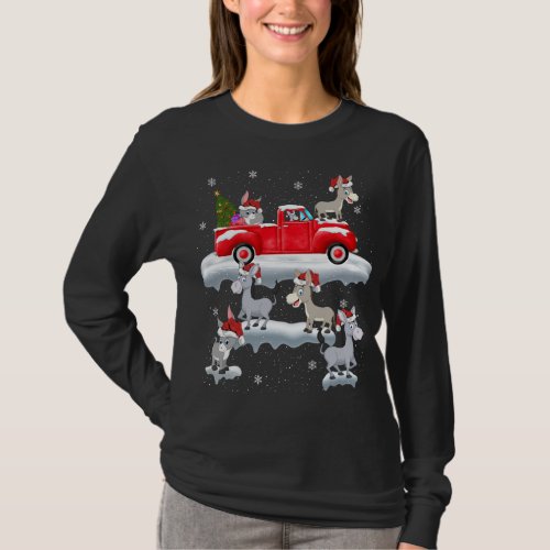 Donkey Driving Christmas Tree Red Truck Donkey Chr T_Shirt