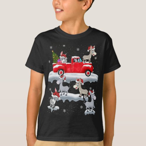 Donkey Driving Christmas Tree Red Truck Donkey Chr T_Shirt