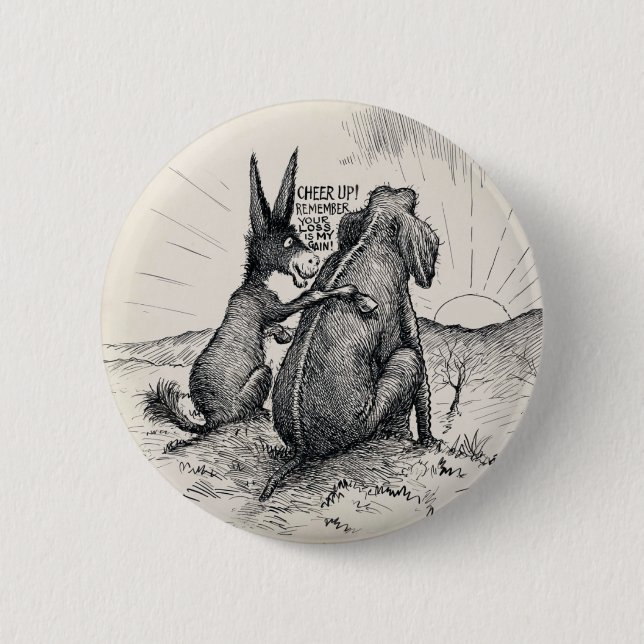 Donkey Elephant Election Pin/ Pinback Button (Front)