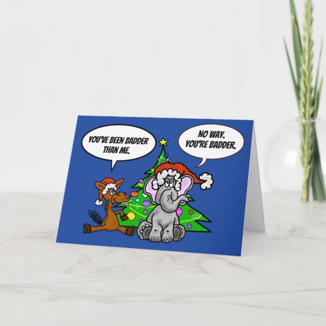 Donkey & Elephant Funny Political Christmas Card (Front)