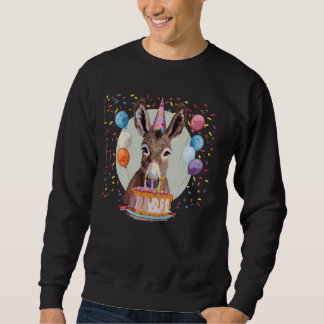 Donkey Face with Birthday Balloons and Cake Costum Sweatshirt