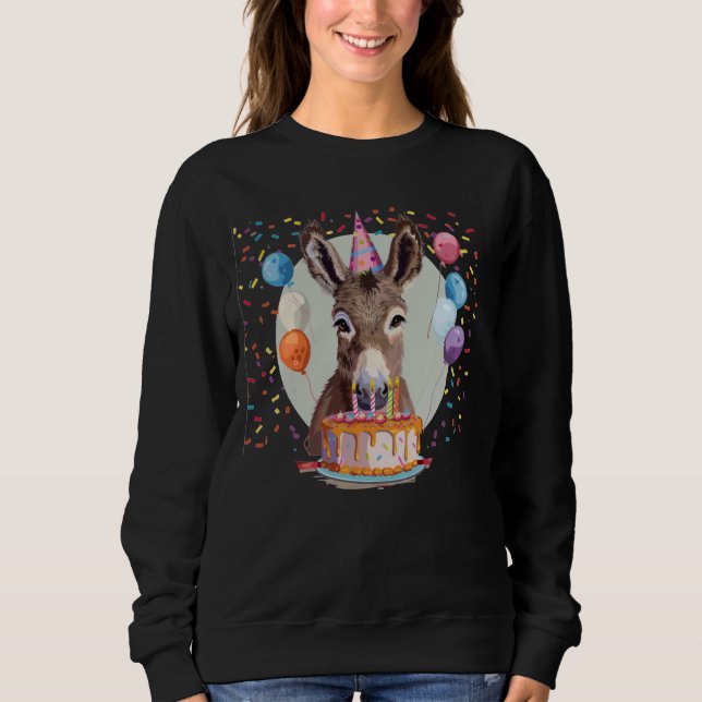 Donkey Face with Birthday Balloons and Cake Costum Sweatshirt (Front)