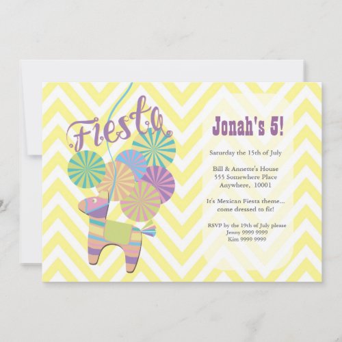 Donkey Fiesta Pinata Kids Chevron Birthday Party Invitation