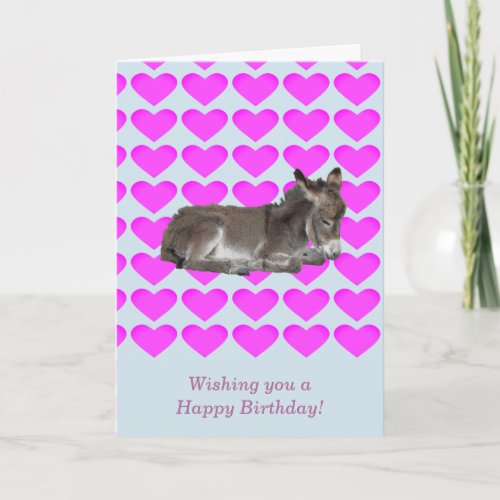 Donkey foal on pink hearts card