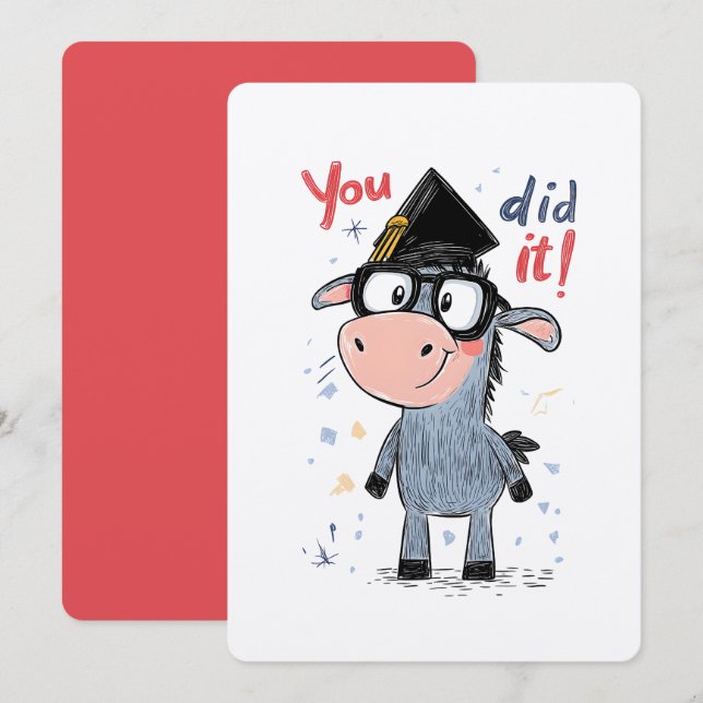 Donkey Genius Graduation – Nerd Glasses and Cap Invitation (Front/Back)