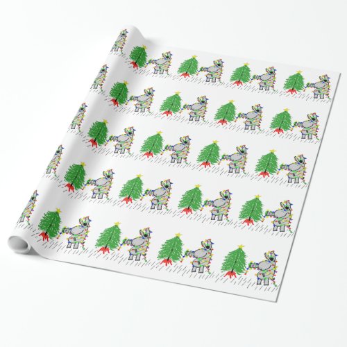 Donkey hanging Christmas lights Wrapping Paper