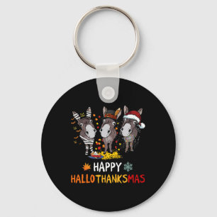 Donkey Happy Hallothanksmas Halloween Thanksgiving Keychain