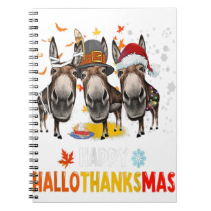 Donkey Happy HalloThanksMas Halloween Thanksgiving Notebook