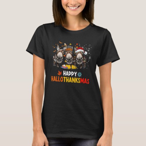 Donkey Happy Hallothanksmas Halloween Thanksgiving T_Shirt