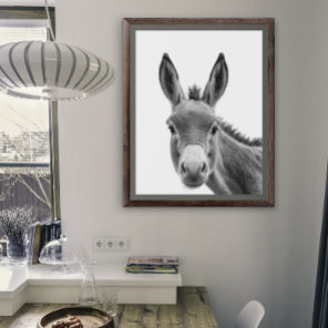 Donkey Head Portrait  Black white     Poster