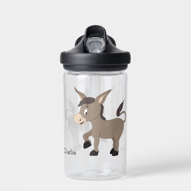 Donkey illustration custom name water bottle (Front)