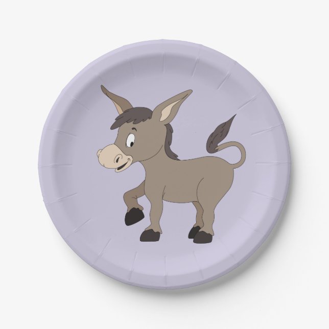 Donkey illustration kids' paper plates (Front)