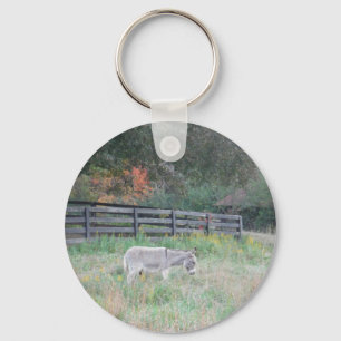 Donkey in a Fall Autumn Field. Keychain
