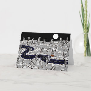 donkey in moonlight in snow holiday card