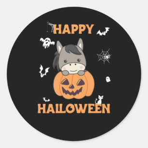Donkey In Pumpkin Sweet Donkey Happy Halloween Classic Round Sticker