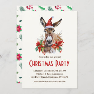 Donkey in Santa Hat Farm Animal Christmas Party Invitation