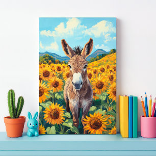 Donkey in Sunflower Field Canvas Print