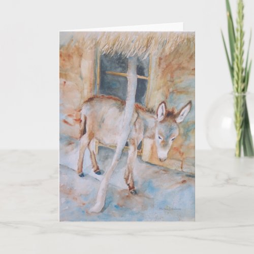 Donkey in the Manger Christmas Card Nativity Scene