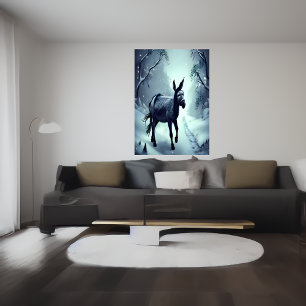 Donkey in the snowy mountain AI Art Poster