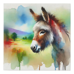 Donkey in Watercolor Art 060724AREF111 - Watercolo Faux Canvas Print