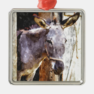 Donkey in watercolor metal ornament