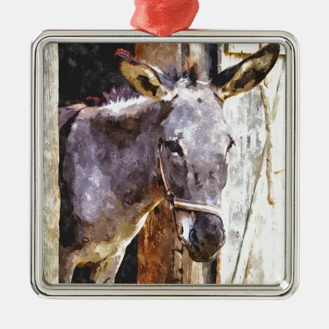 Donkey in watercolor metal ornament (Front)