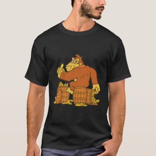Donkey Kong Eating Bananas On Barrel T_Shirt
