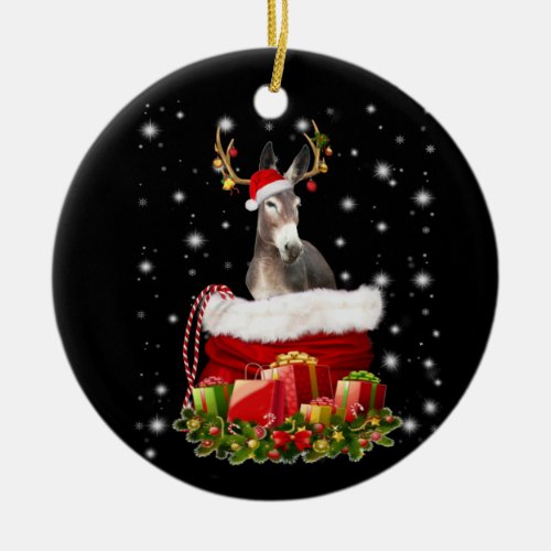 Donkey Lover Gift Happy Donkey Merry Christmas Ceramic Ornament