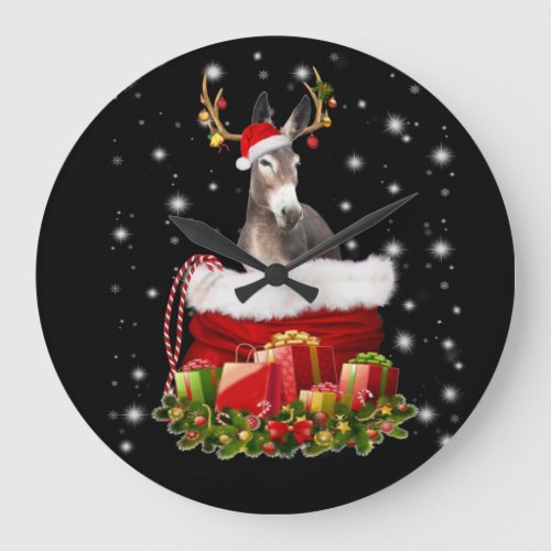 Donkey Lover Gift Happy Donkey Merry Christmas Large Clock