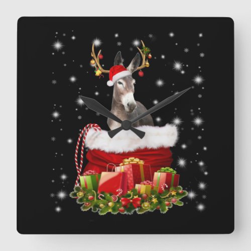 Donkey Lover Gift Happy Donkey Merry Christmas Square Wall Clock