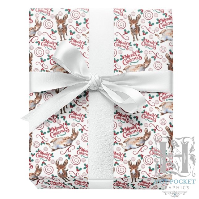 Donkey Merry Christmas Gift Wrapping Paper - White (Creator Uploaded)