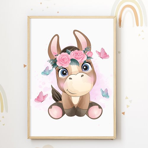 Donkey Nursery Poster Animal Kids Room Print