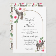 Donkey Pink Floral Wedding Invitation 