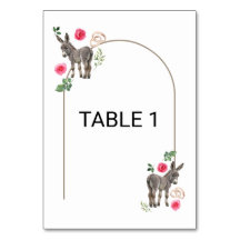 Donkey Pink Floral Wedding Table Number Card